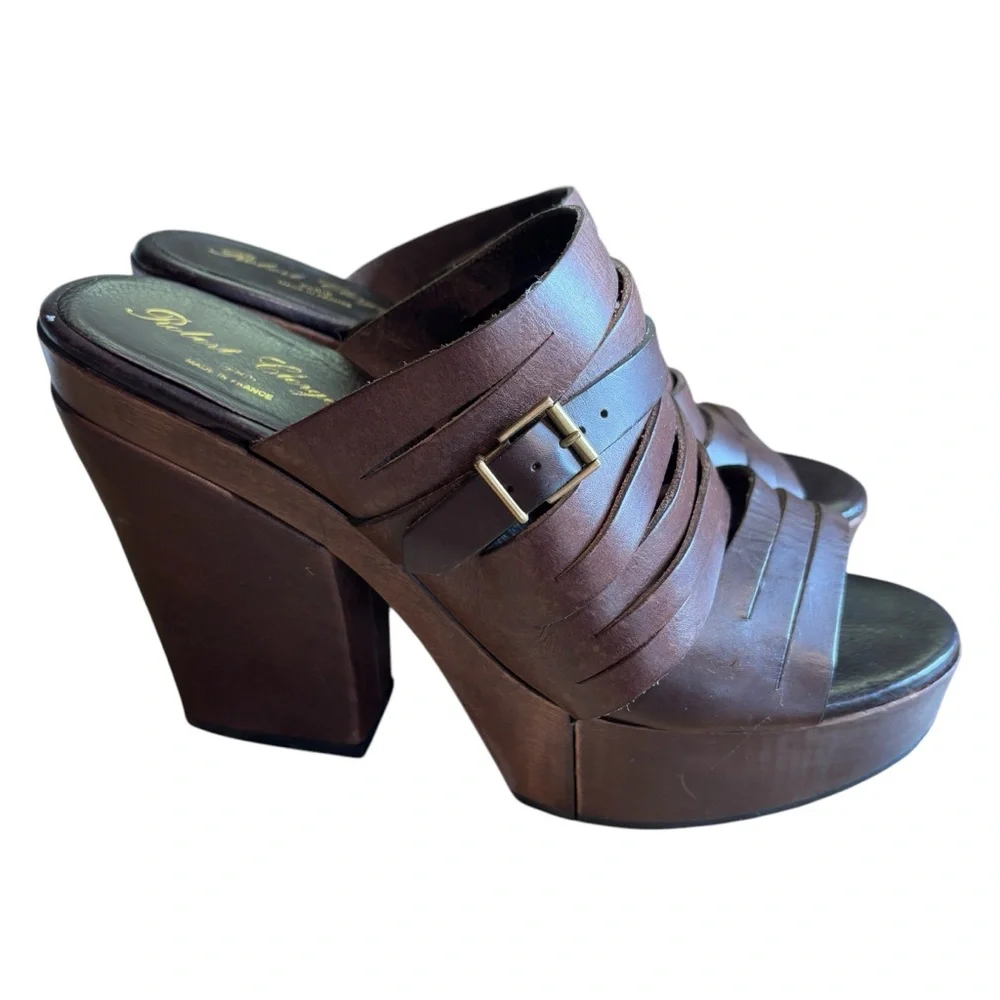 Robert Clergerie Barneys New York Dixo Platform Wedge Sandal Brown Leather 10